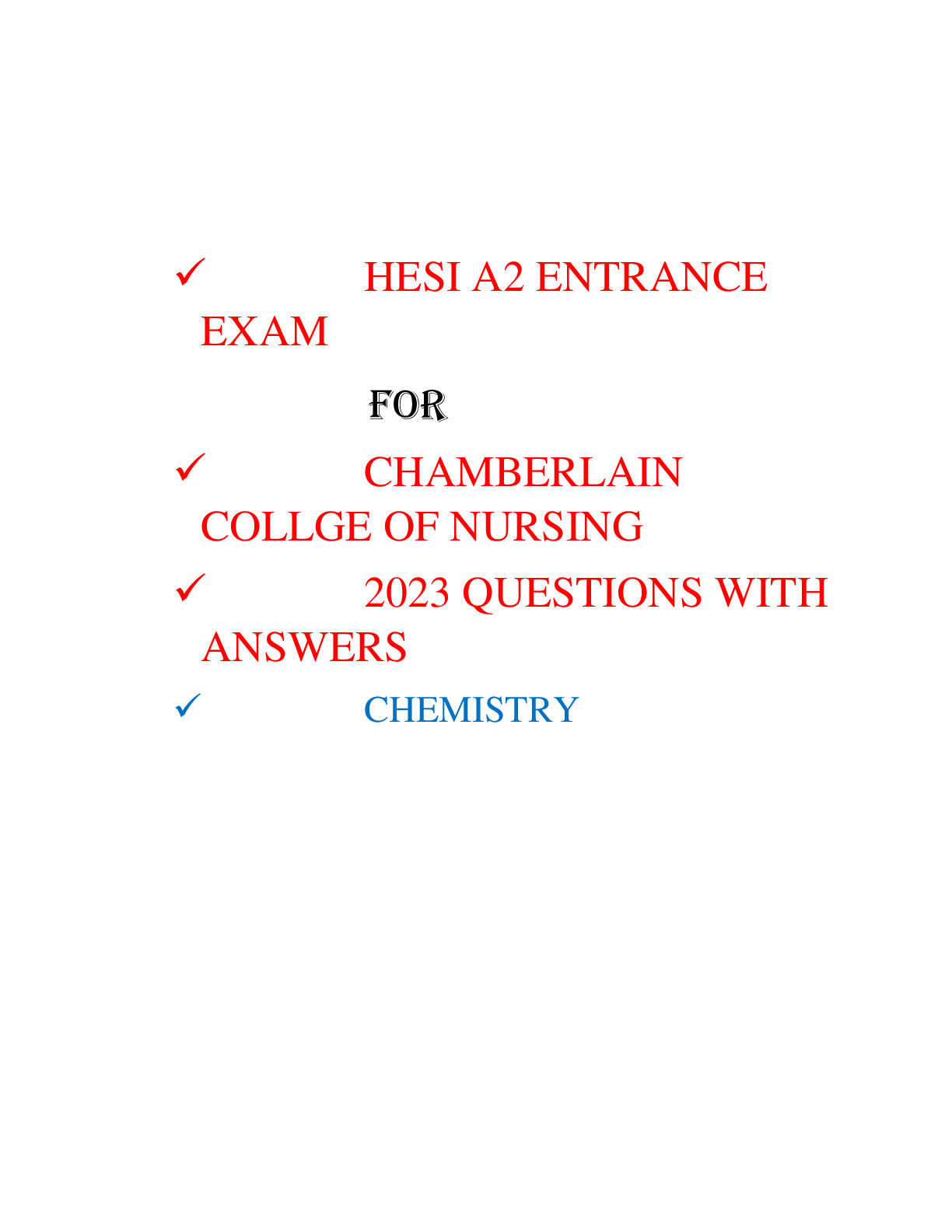 Preview image for HESI A2 ENTRANCE EXAM FOR  CHAMBERLAIN COLLGE OF NURSING  2023 QUESTIONS WITH ANSWERS  CHEMISTRY